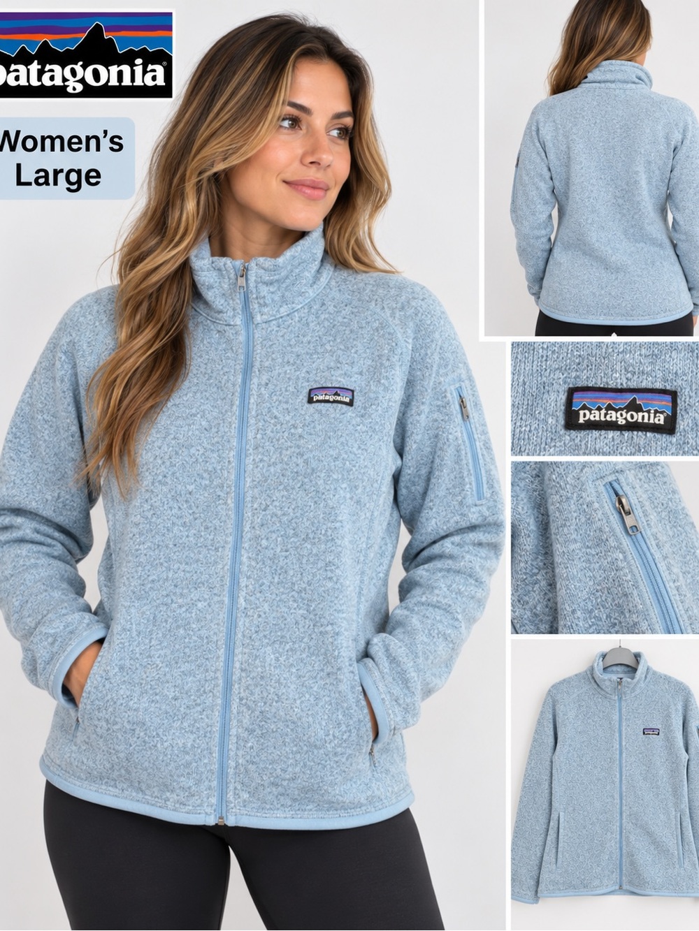 Patagonia Women's Light Blue Full-Zip Teddy Fleece Jacket